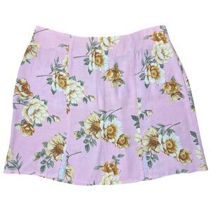 Forever 21 Flirty Floral Mini Skirt with Slits Pink/Gold/Green, Women’s Small